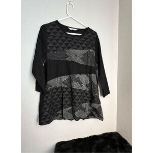 Mao Mam Polka Dot Jacket Women One Size Black Gray Lagenlook Boxy Fit